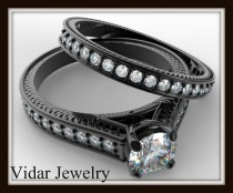 wedding photo - Black Gold Diamond Bridal Ring Set,Unique Engagement Ring Set,Black Gold Ring Set,Diamond Engagement Ring Set ,Vidar Jewelry,Unique Ring Set