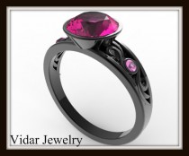wedding photo - Pink Sapphire Engagement Ring,Black Gold Engagement Ring,Unique Engagement Ring,Tribal Engagement Ring,Bezel Set Engagement Ring