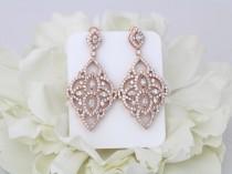 wedding photo - Rose Gold Earrings, Chandelier earrings, Art Deco earrings, Wedding earrings, Bridal earrings, Crystal earrings, Rose gold jewelry Statement