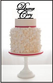 wedding photo - Wedding Cake Topper Customized with Groom and Bride Name, choice of color and a FREE base for display
