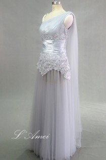 wedding photo - Elegant Custom made Gorgeous Chiffon Single Shoulder Lace Wedding Dress with Attached Drape Also Good for Beach Wedding