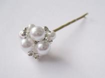 wedding photo - Swarovski Pearl Bobby Pins - Set of 5 with Beaded Silver Accent - HANNAH