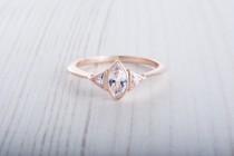 wedding photo - 10K Rose gold ring with Marquise and Trillion cut Lab Diamonds - handmade engagement ring