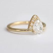 wedding photo - One Carat Ring, Pear Diamond Ring, 1 Carat Pear Diamond Engagement Ring, Halo Rngagement Ring, Pear Cut Ring, Pear Engagement Ring