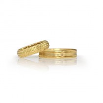 wedding photo - Wedding Band Set, His and Hers 14K Gold Matching Beaded Wedding Bands Set, Handmade Wedding Ring Set, Two Rings at a Special Price.