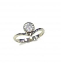 wedding photo - Offset Chevron Moissanite Engagement Ring in 14k White Gold - Minimalist - Round Brilliant Solitaire