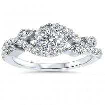 wedding photo - Diamond Engagement Ring, Floral Vine Engagement Ring, 14K White Gold Ring, Antique Engagement, Vintage Engagement. 