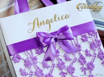 wedding photo - Dark Lavender Bridesmaid's Gift Bag - Personalized Bachelorette Party Gift Paper Bags - Wedding Welcome Bag with satin ribbon and lace