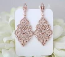 wedding photo - Rose Gold earrings, Bridal earrings, Wedding jewelry, Crystal earrings, Chandelier earrings, Statement earrings, Bridesmaid earrings