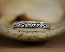wedding photo - Sterling Silver Tendril and Vine Wedding Band - Narrow Floral Pattern Band - Silver Floral Ring - Promise Band - Anniversary Band