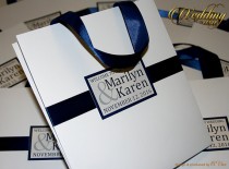 wedding photo - 15 Wedding Welcome Bags with satin ribbon and names - Elegant Personalized Paper Bag - White and Navy Blue - Custom Wedding Gift bags