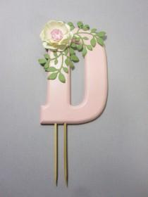 wedding photo - Monogram Cake Topper with Handmade Paper Flower