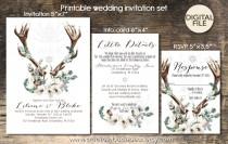 wedding photo - Bohemian Wedding Invitation, boho rustic wedding, invite calligraphy, boho floral wedding, RSVP card, DIY digital invitation set, PRINTABLE