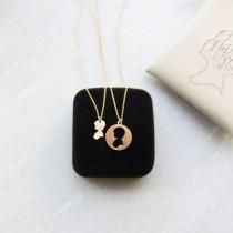 wedding photo - Mother Daughter Necklace Mother's Day Necklace Set Custom Silhouette Charm Mother and Child Jewelry Set Laser Cut Jewelry Silver or Gold