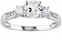 wedding photo - 10k White Gold Lab-Created White Sapphire Diamond Accent 3-Stone Wedding Ring