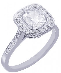 wedding photo - 18k white gold cushion cut diamond engagement ring bezel set ar deco 1.60ctw