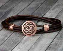 wedding photo - Copper Celtic Knot Red Leather Bracelet - Leather Wrap Bracelet - Mens Leather Bracelet - Womens Leather Bracelet - Valentines Day - Celtic