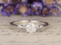 wedding photo - 5mm Round Cut Moissanite Engagement Ring,promise ring,custom made fine jewelry,Diamond Wedding Band,prong Set,14K white Gold wedding ring