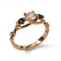 wedding photo - Braided Ring - Moissanite and Sapphires engagement ring, rose gold Moissanite ring, engagement ring, celtic ring, three stone ring, 7