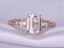 wedding photo - Morganite Engagement ring,5x7mm Emerald cut pink morganite ring,rose gold morganite engagement ring,diamond accent,delicate ring,14k