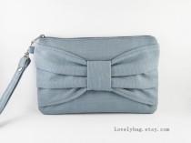 wedding photo - SUPER SALE - Gray Bow Clutch - Bridal Clutches, Bridesmaid Wristlet, Wedding Gift - Made To Order