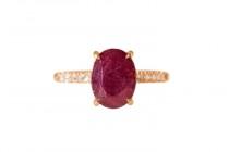 wedding photo - Oval Ruby Ring in 14kt Yellow Gold with diamonds