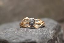 wedding photo - Silver Rose Cut Diamond & 14k Rose Gold Vine Ring