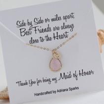 wedding photo - Personalized Maid of Honor Gift, Gold & pink Initial necklace, Blush  Bridal Jewelry, Maid of Honor card, Bridal party Gift, Pink Wedding