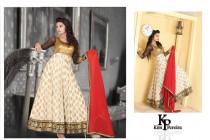 wedding photo - Gold Sequence Yoke with Off White Printed Georgette Brocade Anarkali Fusion Dress