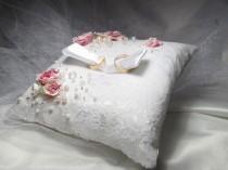 wedding photo - Ring Bearer Pillow Lace Wedding ring bearer pillow White Wedding ring cushion Rose petals Ring pillow bearer For wedding rings Mr and Mrs