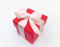 wedding photo - Red Favor Box - Wedding Favor Boxes - Party Favor Box - Favor Candy Box - Red Party Decoration - DIY Paper Candy Box With Ribbon - Small Box