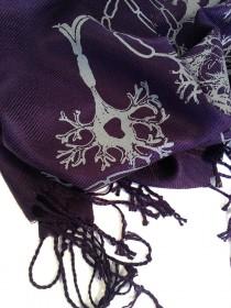wedding photo - Nerve Cell scarf. "Grey Matter." Dove gray axon & dendrite neuron print on your choice of pashmina colors. For men or women. Unisex.
