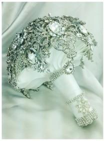 wedding photo - BROOCH BOUQUET. The Silver White Glam Gatsby Diamond Crystal Bling Brooch Bouquet. Deposit on Swarovski Diamond Jewelry Broach Bouquet