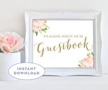 wedding photo - Printable Guestbook Sign, Please Sign Our Guestbook, Instant Download, Guestbook 10x8, Pink and Gold The Bella Collection