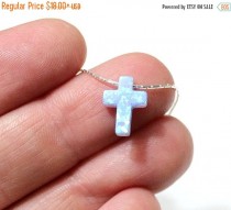 wedding photo - Spring Sale Cross Opal Necklace in blue