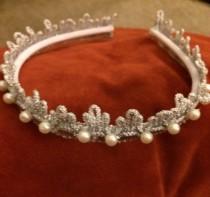 wedding photo - Silver Headband Tiara Studded with Pearls.  Bridal Accessories