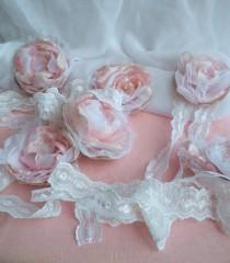 wedding photo - 10 Wedding silk flowers, White Pink Fabric Wedding Flowers, Boho Wedding Flowers, Vintage Wedding Flowers, Shabby Elegant Wedding Flowers,