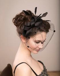 wedding photo - Millinery sinamay headpiece with feathers / black, ivory or white