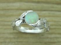 wedding photo - Opal Leaf Ring, Opal Engagement Ring, Opal Ring Gold 18k, Engagement Ring, Natural Floral Leaves Opal Ring, Opal Leaf Engagement Ring