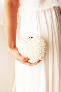 wedding photo - Pearl Clutch Bag - Hand Beaded Ivory Pearls Bridal Wedding Prom Pageant Evening Clutch Formal Purse Bouquet Clutch