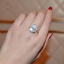 wedding photo - Big Pear Cut 4 Carat Cubic Zirconia Micro CZ Halo Engagement ~ Promise Rings