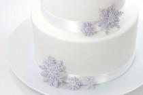 wedding photo - Silver Iridescent Sugar Paste Snowflake Wedding Cake Topper by lil sculpture- Set of 24