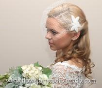 wedding photo - White Birdcage Veil, Bridal Hair Flower, Bridal Veil, Bridal Blusher Veil, Bridal Hair Accessories, Bridal Headpiece, Birdcage Fascinator.