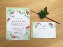 wedding photo - Rose Vine Wedding Invitation, Watercolor Wedding Invitation, Watercolor Invitation