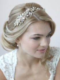 wedding photo - Pearl & Crystal Gold Headband, Rhinestone Wedding Headband, Pearl Wedding Headpiece, Gold Wedding Tiara, Gold Bridal Headband ~TI-3268-G
