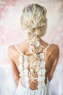 wedding photo - Extra Long Gold Hair Vine Wedding Headpiece, Bridal Hair Crown, Hair Wreath, Wedding Hair Vine, Boho Headpiece - 'VIOLETTA EXTRA LONG'