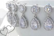 wedding photo - Chrissy - Cubic Zirconia Wedding Earrings, Bridal Earrings, Crystal Teardrop Earrings, Bridal Jewelry, Drop Earrings, Bridesmaid Gifts