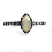 wedding photo - Marquise Opal Moon Phase Engagement Ring - Sterling Silver Occult Jewelry