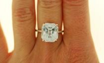 wedding photo - One of a kind Emerald engagement ring.  Engagement ring. Celebrity engagement rings. 14k rose gold diamond ring 10ct white sapphire ring