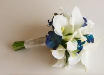 wedding photo - Real Touch Calla Lily and Orchid Bouquet (Turquoise Bouquet, White Bouquet) Artificial Calla Lily Bouquet